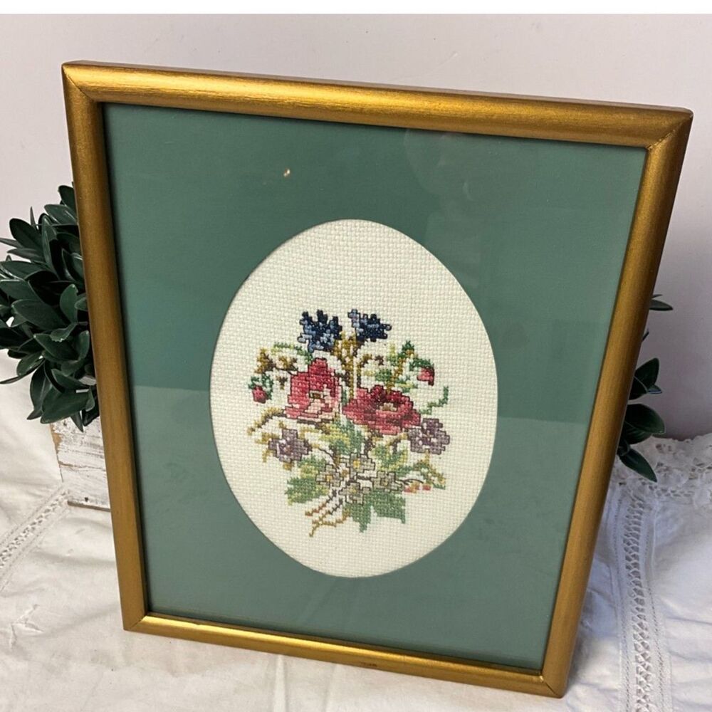 Gorgeous Grandmacore framed floral needlepoint Cottagecore must see